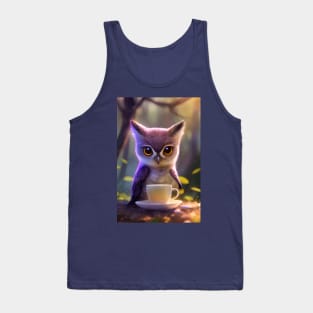 Cute Owl with a mug cup of morning coffee Tank Top